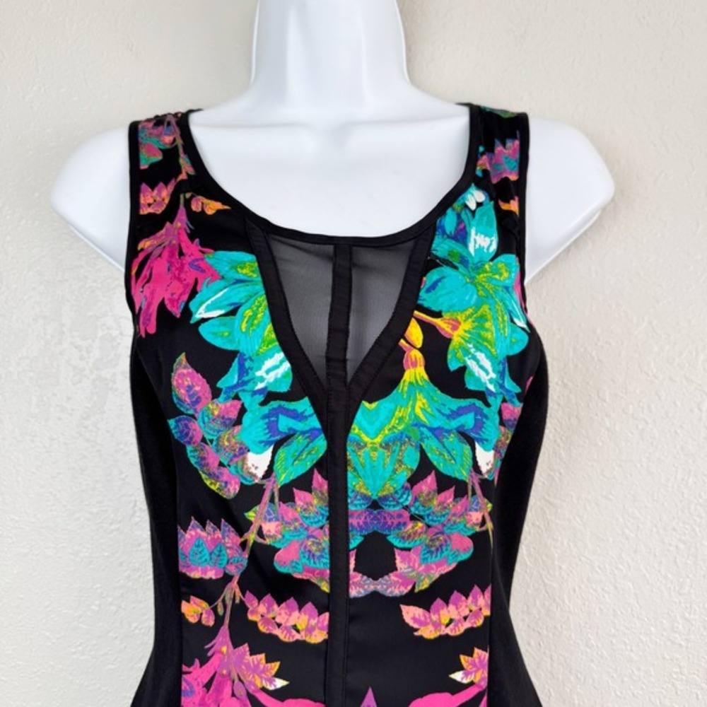 NWT Nicole by Nicole Miller Floral tropical Sheath Dress Black Cutout Back 4 - Picture 2 of 8